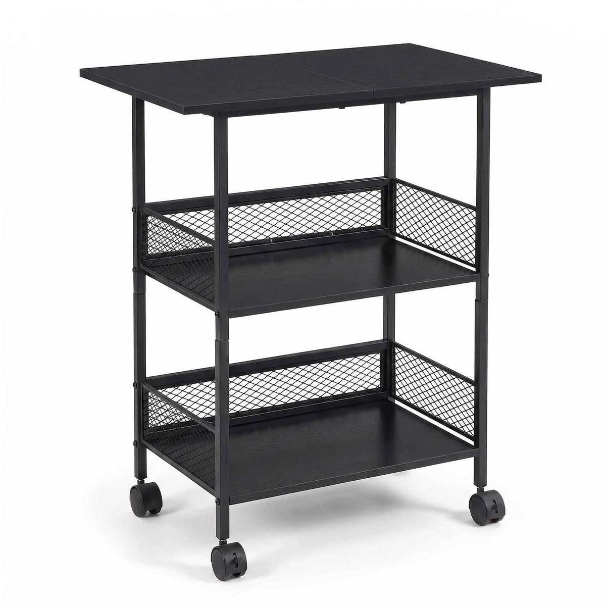 3-Tier Printer Stand with Storage Shelves, Mobile Heavy Duty Rolling Rack on Wheels for Large Printers, Black Industrial MDF and Iron,