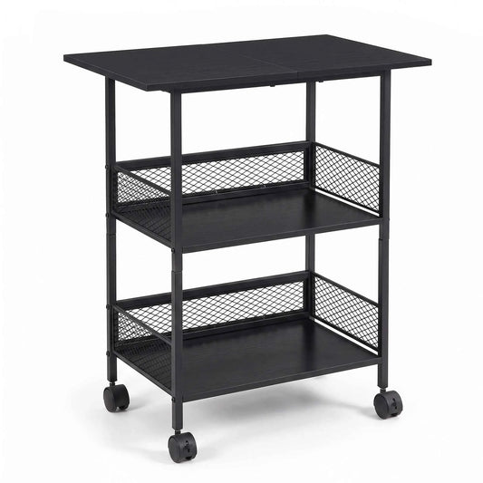 3-Tier Printer Stand with Storage Shelves, Mobile Heavy Duty Rolling Rack on Wheels for Large Printers, Black Industrial MDF and Iron,