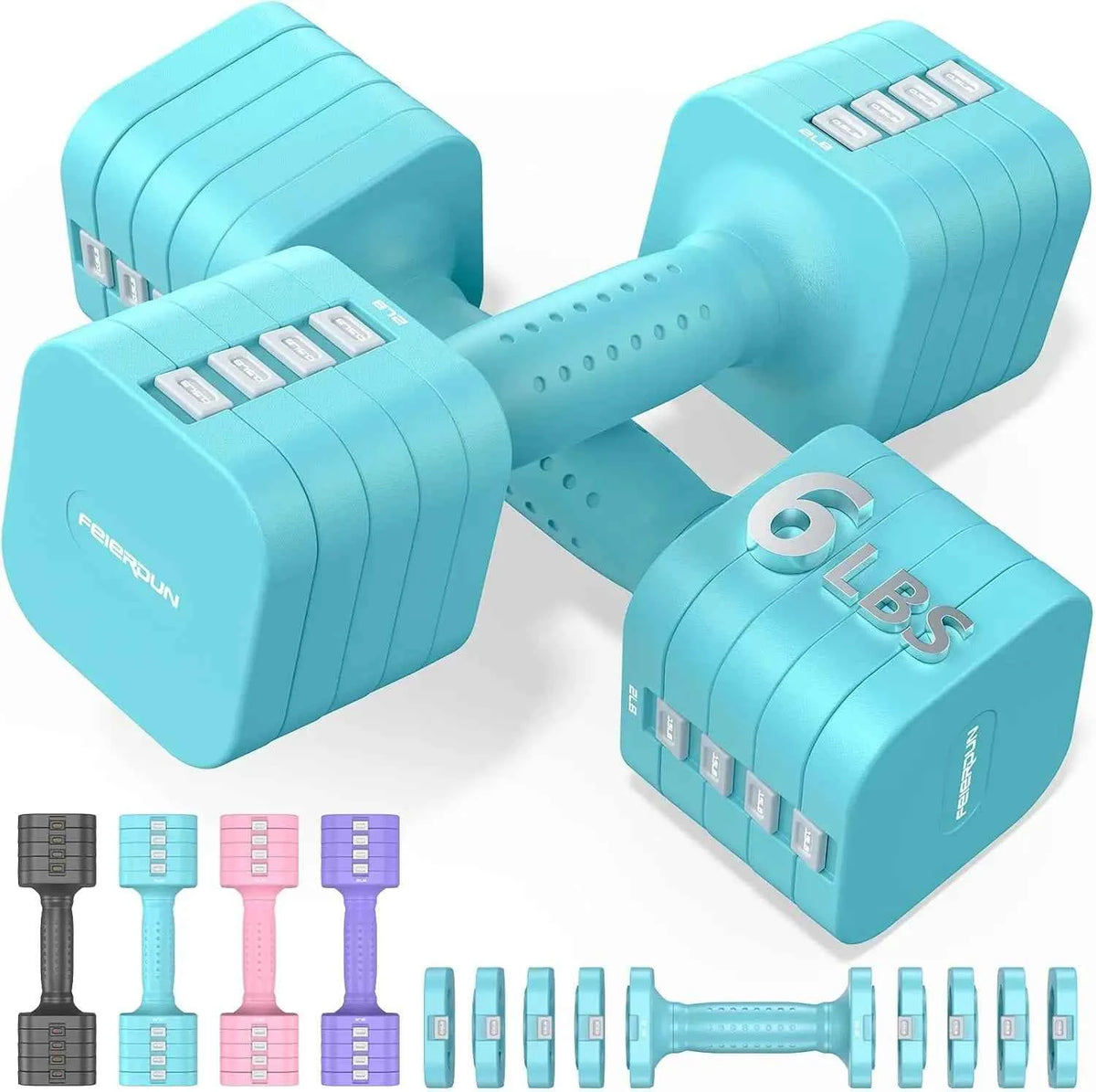 FEIERDUN 5-in-1 Adjustable Dumbbells Set of 2, 20LBS Dark Grey Hand Weights, Fast Adjust Dual Stable Dumbbells.
