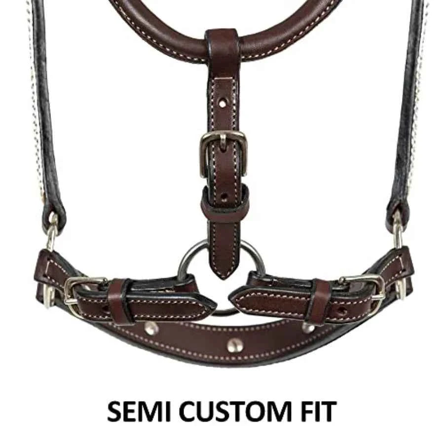 Beaded Silver Plated Show Halter for Horses with Lead. Dark Oiled Leather with Cream Accent Stitching. Silver Plated Cheeks, Nose, & Buckles