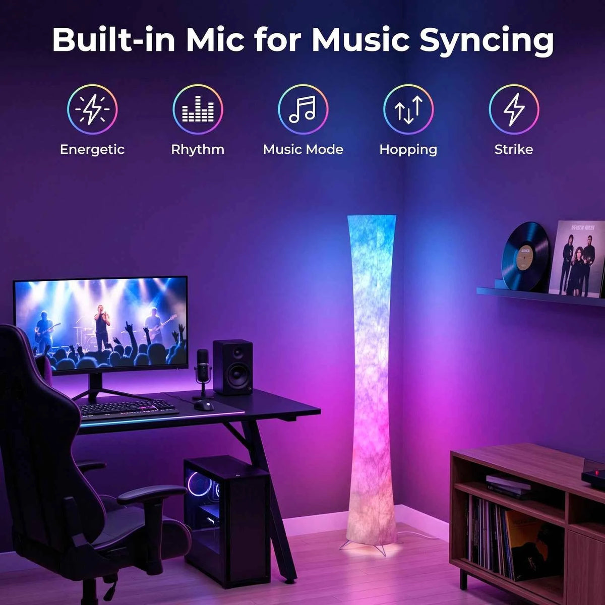 1pc Round Smart Floor Lamp, Modern RGB Corner Lamp with Tyvek Fabric, Music Sync, Remote Control, LED Floor Lamp.