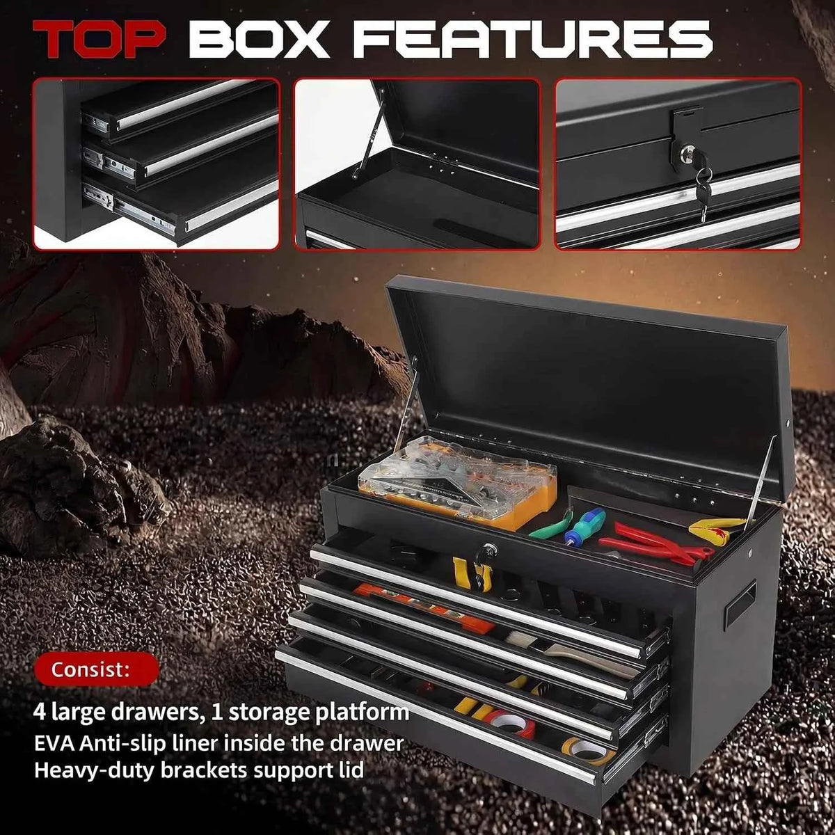 5 Drawer Rolling Tool Cabinet with Lockable Detachable Tool Box, Steel Tool Storage Organizer with Swivel Wheels,