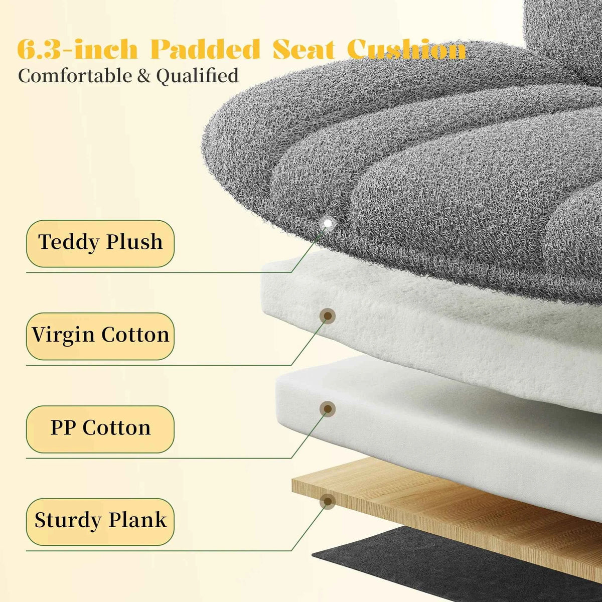 Thick Cushion Leisure Chair, Teddy Plush Cross Chair, Height Adjustable Desk Chair, Rolling Computer Chair with Footrest & Reclining Backrest