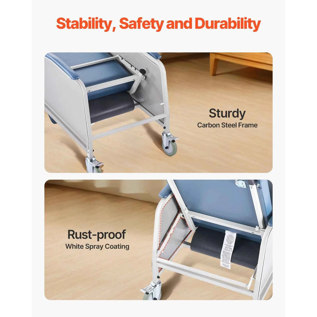 SucceBuy Geri Chair Recliner 3-Position Reclining Geri Chair Movable Recliner Chair with Wheels Ideal for Hospital, Nursing Home