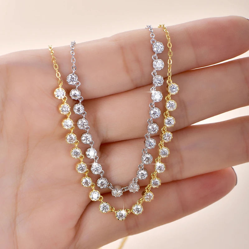 OXTAO 14K Gold Filled 3mm Moissanite Bubble-Style Necklace with Certified Smile Charm Necklace for Women