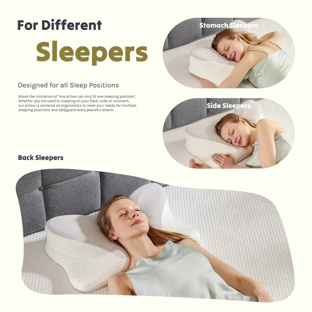 MCQ 1-piece Queen Size Ergonomic Neck Pillow. Comfort Memory Foam Pillows. Removable Washable Cover. Ventilated Cooling Bed Pillow