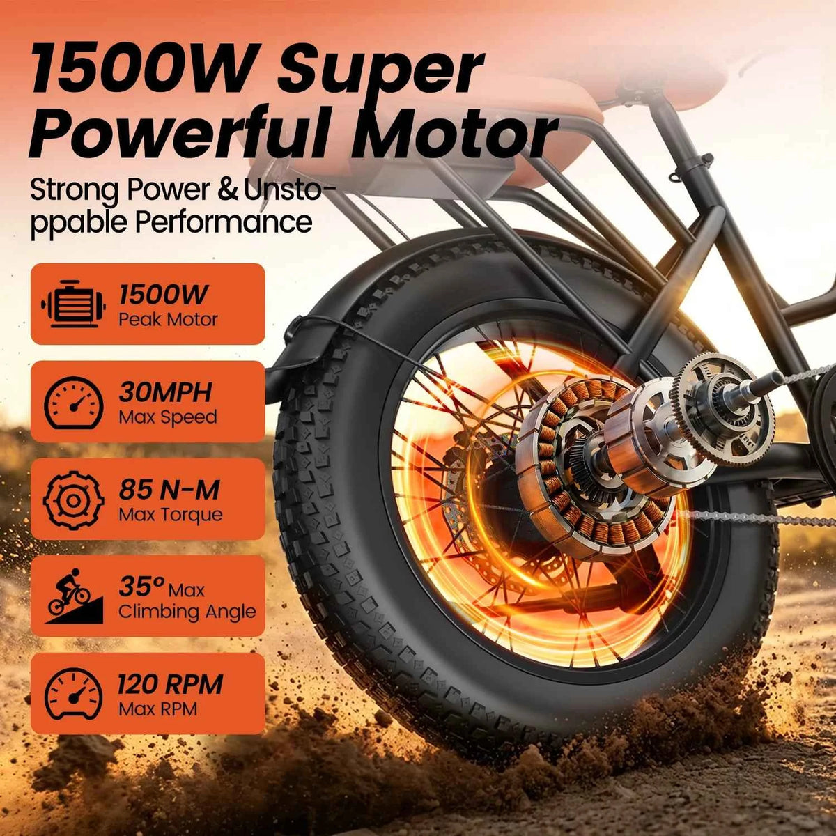 KICKWEY LD20 Electric Bicycle, 1500W, 48V, 20AH, 250W Electric Road Bike. Double Seat for Adults And Kids. 20x3.0 Fat Tire,  E-Bike for Adults