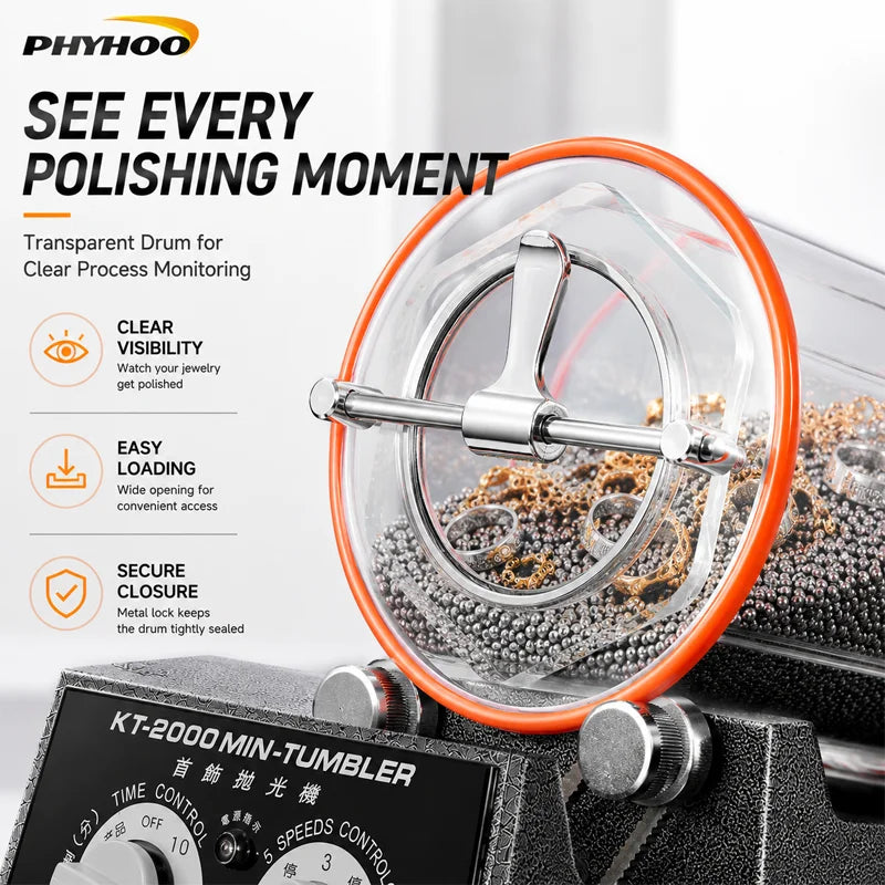 PHYHOO 5KG Jewelry Tumbler Polisher, 110V 5 Speed Rotary Tumbler, 60Min Timer. Jewelry Polishing Machine. US Warehouse Fast Shipping