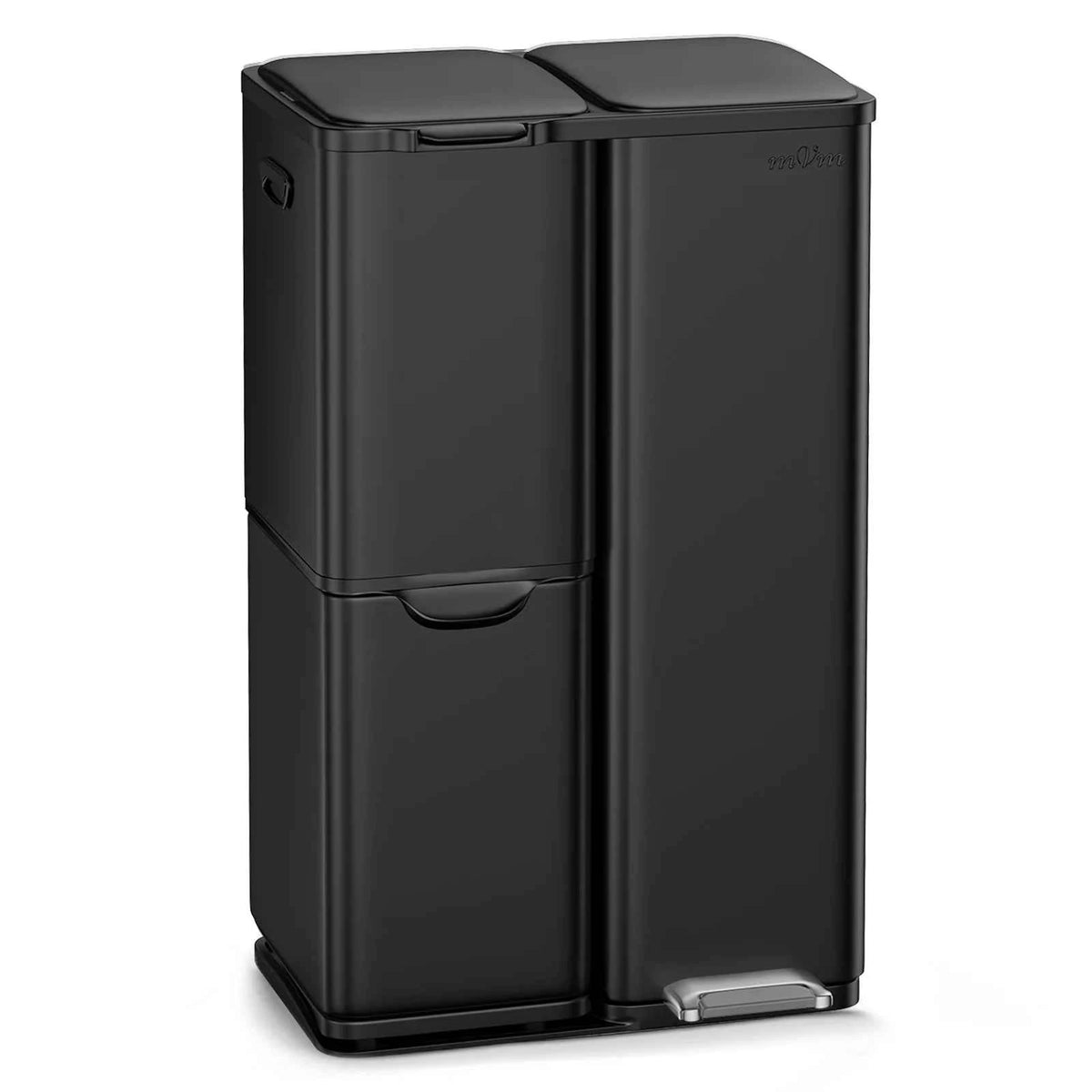mVm 60L Three-Compartment Stainless Steel Recycling Trash Can, Kitchen Trash Can/Recycling Sorting Bin