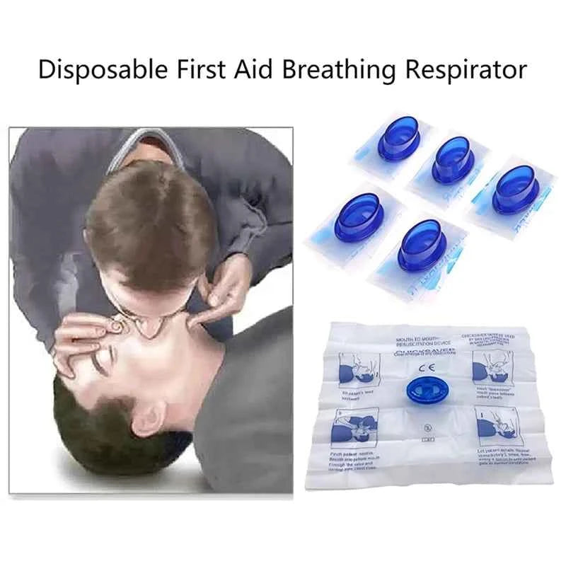 Disposable First Aid Breathing Respirator.  Mouth to Mouth CPR. Face Shield.  Artificial Respiration Breathing Mask. Emergency Rescue