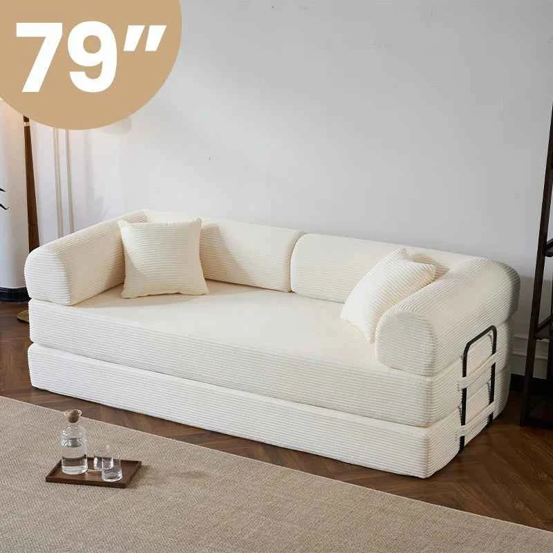 79’’ Folding Convertible Sofa Bed.  Corduroy Upholstered Boneless Couch, Loveseat Sleeper. Floor Sofa for Living Room or Bedroom