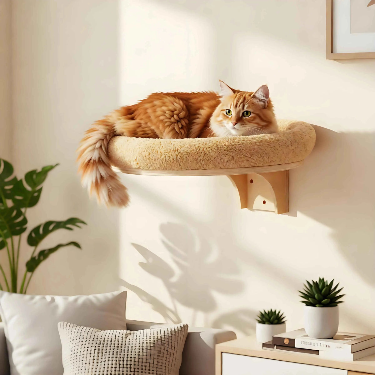 Cat Wall Mounted Solid Wooden Furniture & Climbing Ladder and Cat Hammock with Scratching Post for Activity Indoor Cats Perches