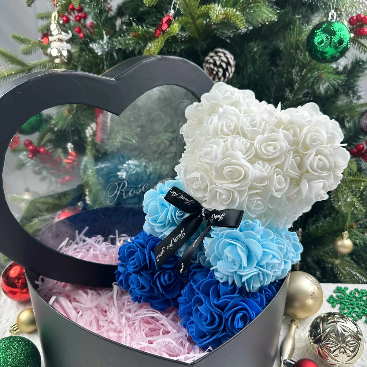 25cm Artificial Teddy Rose Flower Bear with Box. Romantic Valentines Day Gift, Girlfriend,  Anniversary, Wedding Party, Supplies