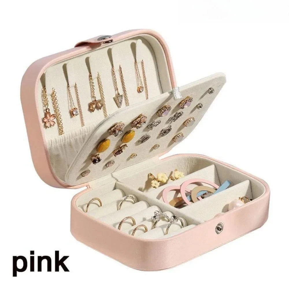 PU Leather Travel Jewelry Box. Portable Small Storage Organizer for Earrings, Rings, Necklaces. Case for Daily Home Use. Secure Zipper Closure. Elegant Minimalist Design Compact Travel Accessory