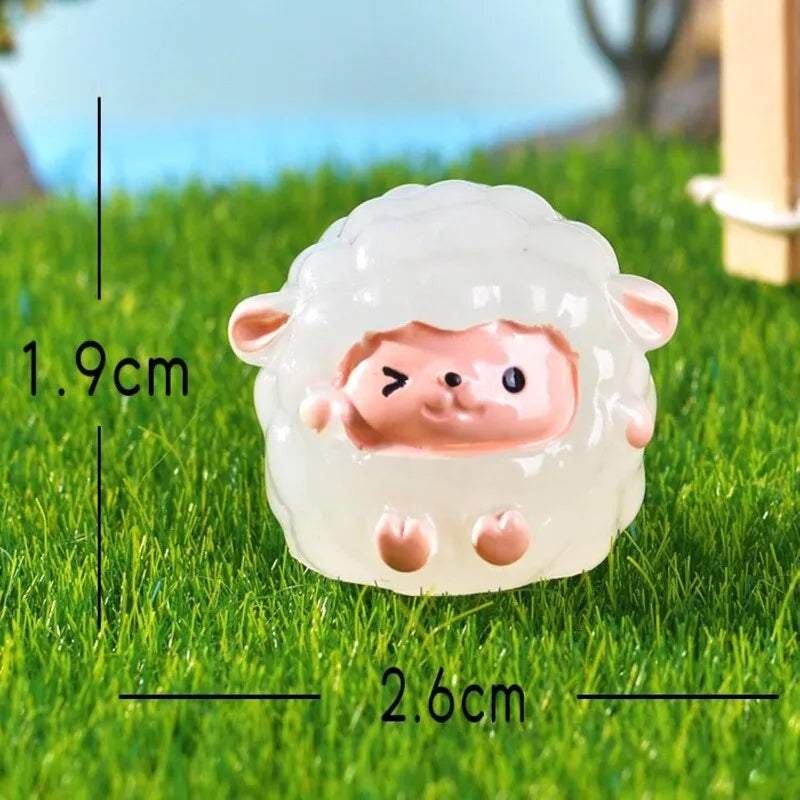 6Pcs Mini Luminous Sheep Figurine Set. Resin Cute Goat Ornament for Fairy Garden Home, Office, Party, Desktop Decoration. DIY Craft Accessories