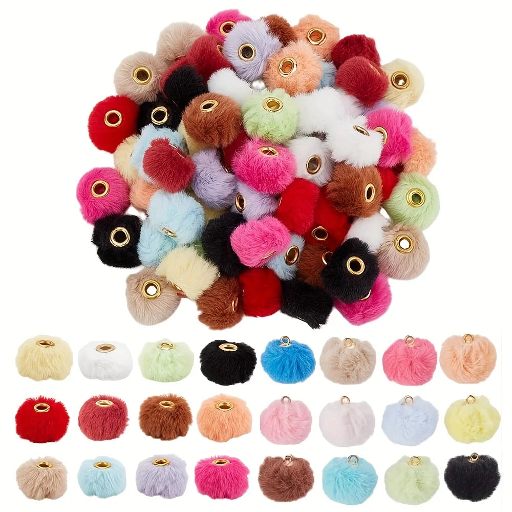 136pcs Randomly Mixed Color Autumn-Winter Style Ultra-Soft And Fluffy Fuzzy Round Beads, Suitable for DIY Jewelry Pendants,