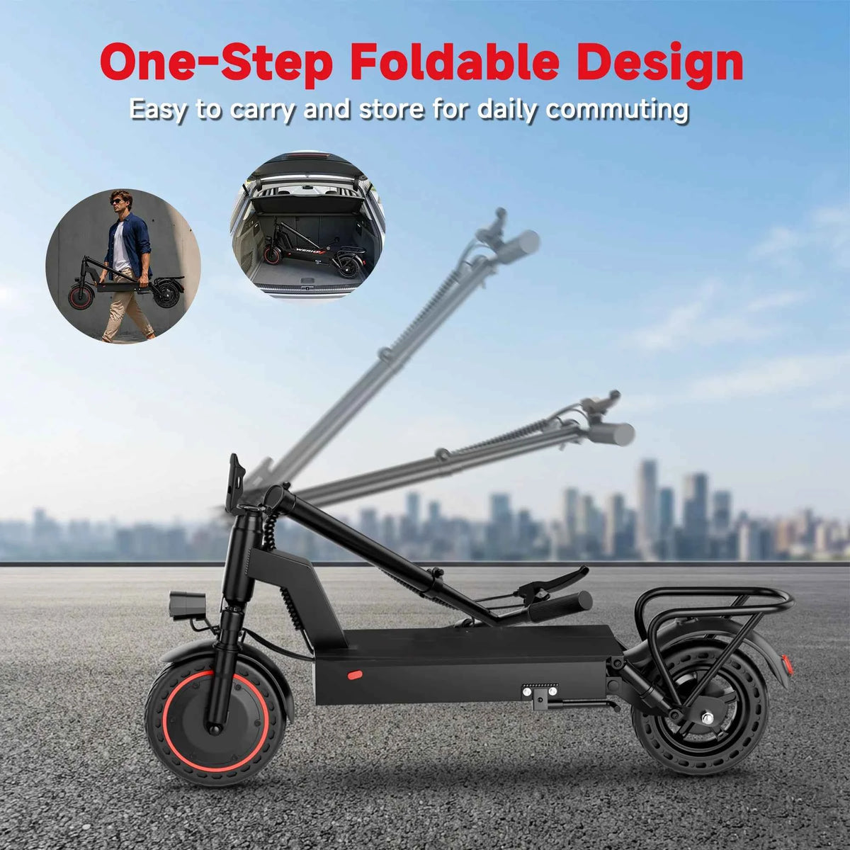 2026 New 500W 10inch Solid Tire Electric Bicycle with Basket, 7.8AH Battery, 22Miles Max Range, 22MPH Max Speed, Dural Shock Absorption, Foldable Adult E-bike