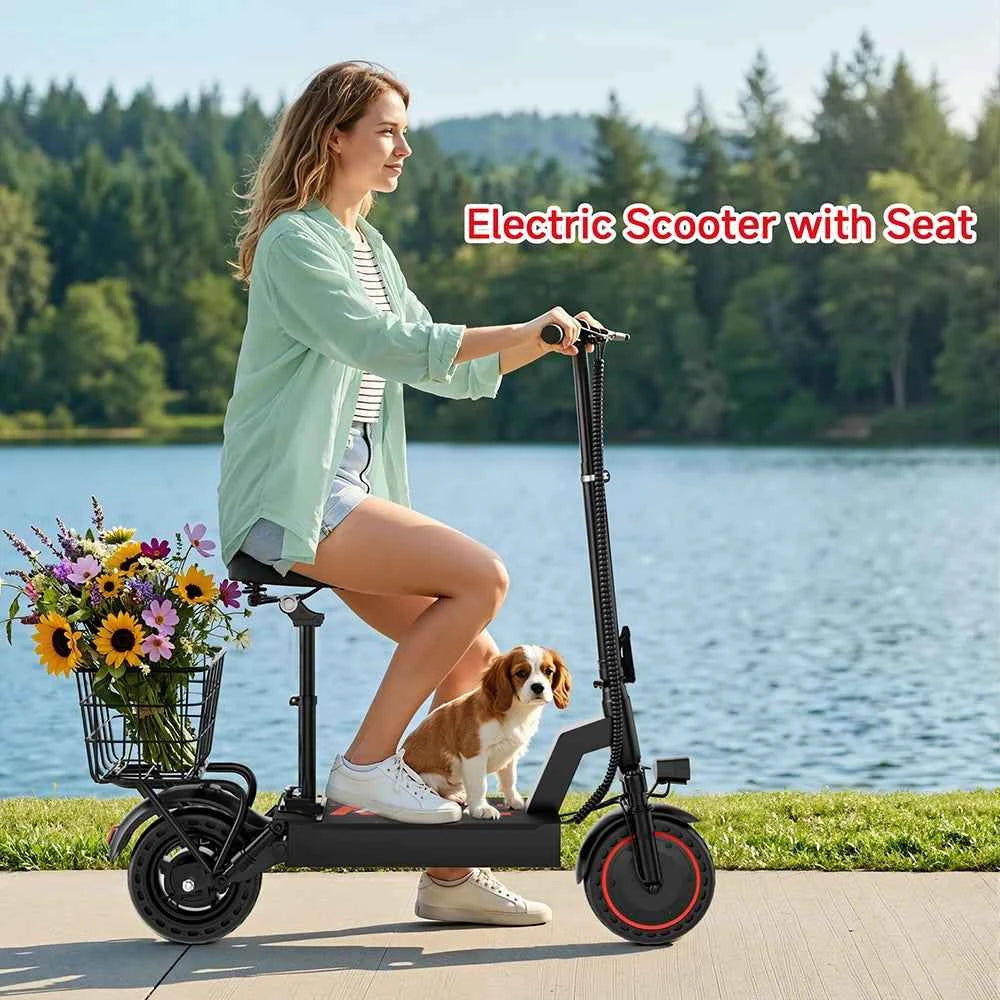 2026 New 500W 10inch Solid Tire Electric Bicycle with Basket, 7.8AH Battery, 22Miles Max Range, 22MPH Max Speed, Dural Shock Absorption, Foldable Adult E-bike