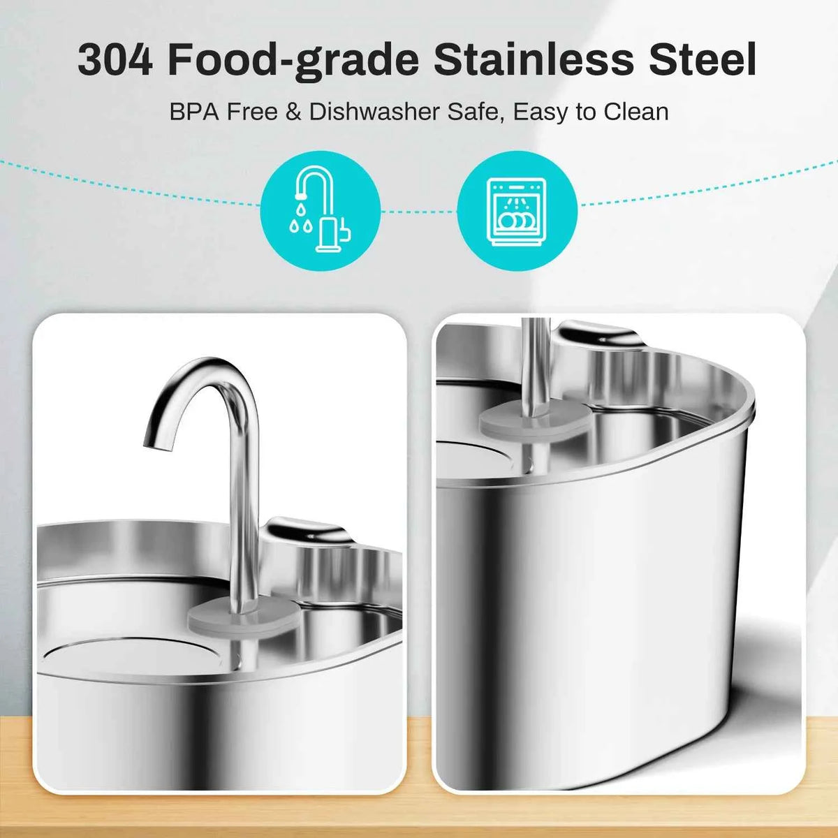 2.2L Automatic  Water Fountain that is  Stainless Steel for Pets  with Window （No 5V 1A Plug）