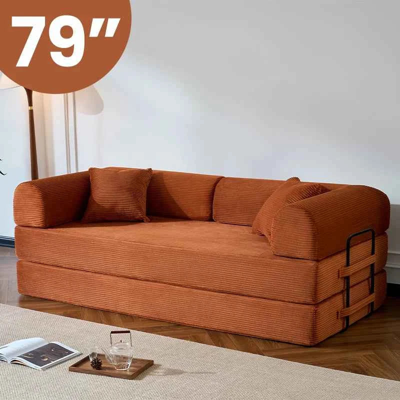 79’’ Folding Convertible Sofa Bed.  Corduroy Upholstered Boneless Couch, Loveseat Sleeper. Floor Sofa for Living Room or Bedroom