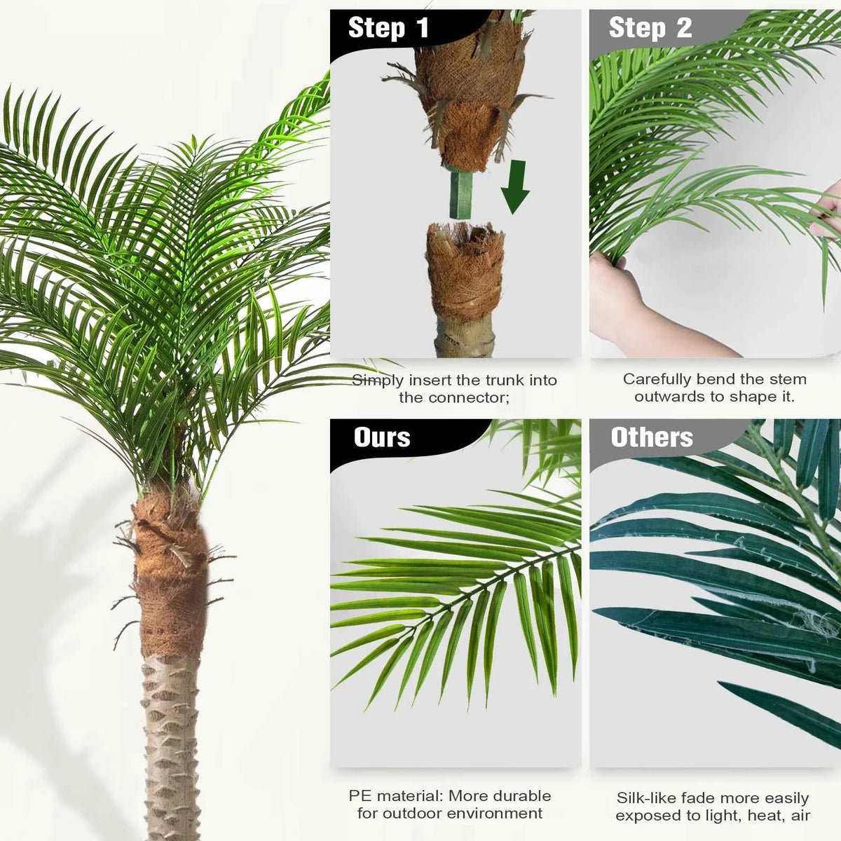 4/5/6/7/8/9FT Faux Palm Tree, Artificial Golden Cane Palm Tree. Outdoor Or Indoor, Fake Tree for Home, Office, Living Room, Yard, Patio