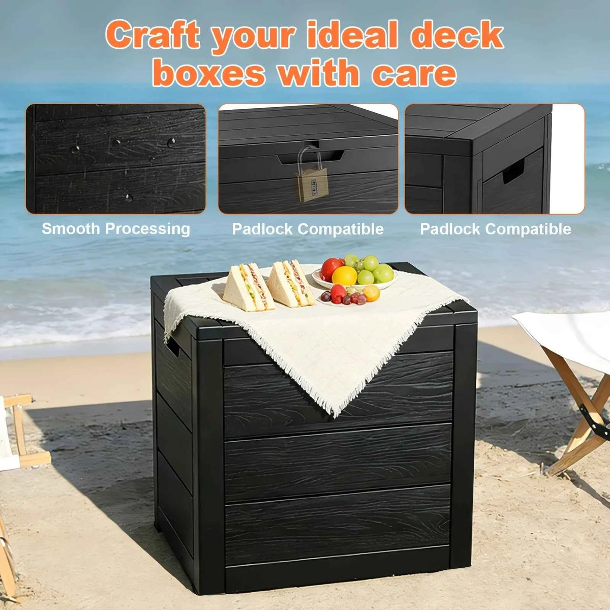 35 Gallon Large Outdoor Resin Storage Box With Lockable Lid - Heavy-Duty Deck Box For Patio Furniture Cushions, Pool Accessories