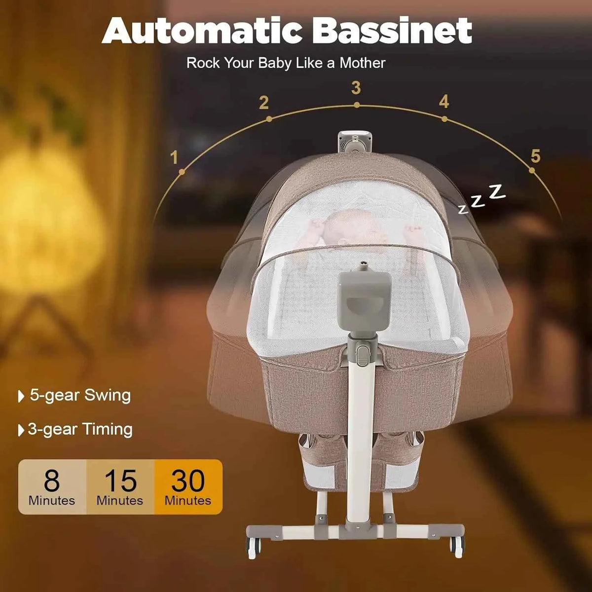 Smart Electric Baby Bassinet,  Bedside Sleeper with Music Play, Automatic Cradle with 3 Speed Timing and 5 Speed Wobbling, Portable Baby Bed Height Adjustable Crib, with Nets + Mattresses