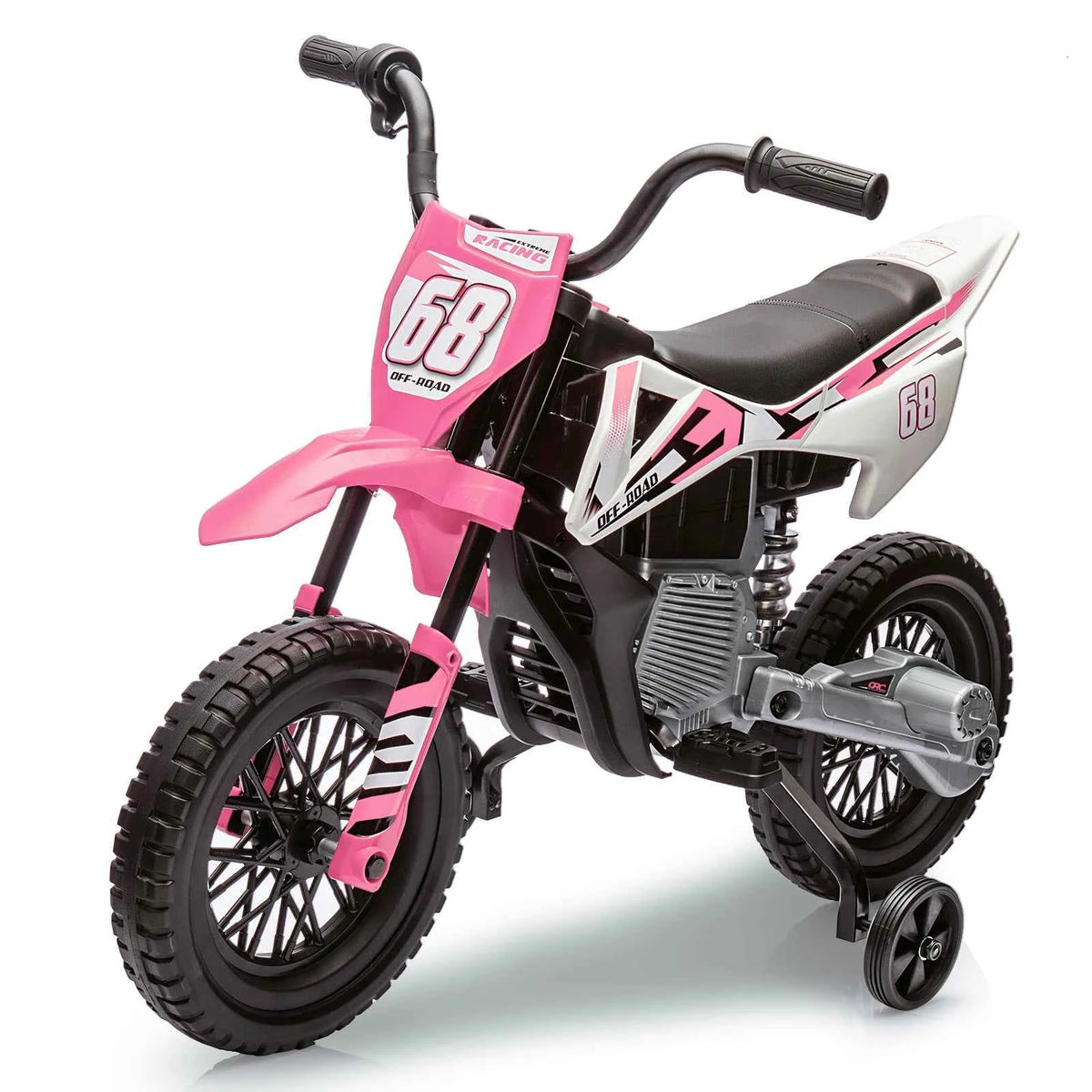 12V Kids Electric Dirt Bike With Training Wheels, Twist Grip Throttle, 3 MPH, Music, 4.5Ah Battery & Charger
