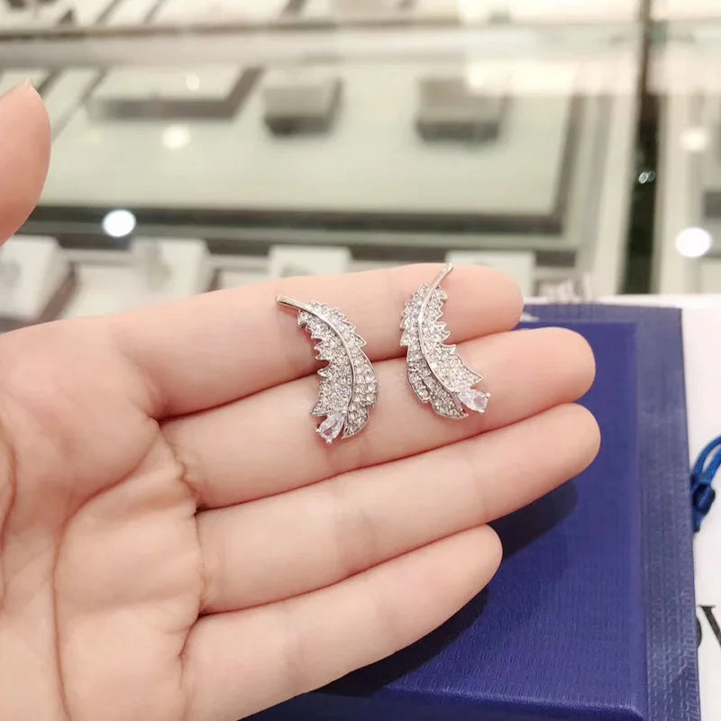 Buy One Get One Free S925 Pure Silver Full Diamond Mysterious Feather Earrings. Exclusive To High-end Luxury Banquets