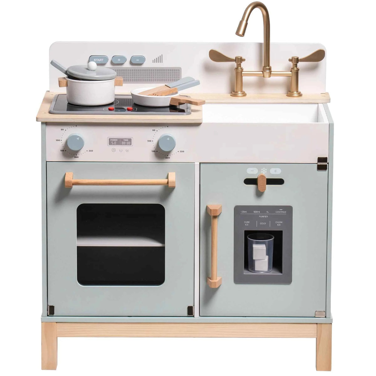 ROBUD Wooden Kids Kitchen Playset with Sound, Light, Stove, Oven Pot, and Utensils. Educational Role Play Toy Gift for 3-6 Years, White