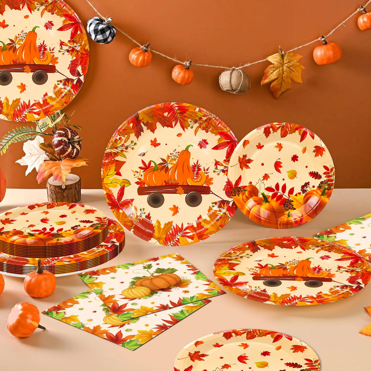 113 Pcs Thanksgiving Party Supplies Tableware - Thanksgiving Plates and Napkins Tablecloth Cups for Thanksgiving Decorations & Friendsgiving Decorations & Fall Party Decorations