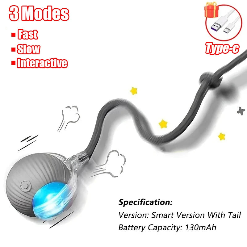 New Cat Interactive Ball Toy with Automatic Rolling Ball & Faux Tail. Rechargeable, Smart Pet Electric Toy for Dogs & Cats