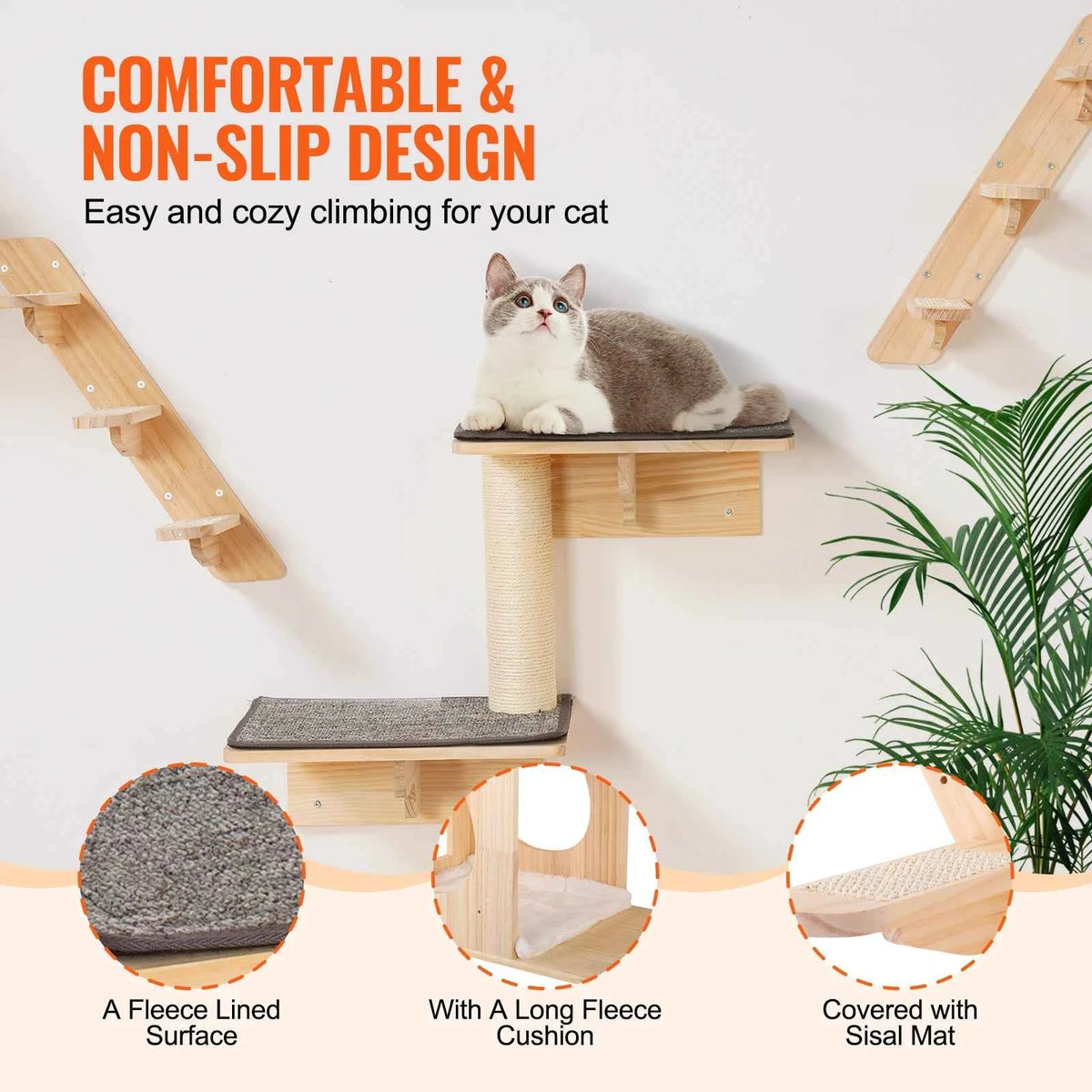 SucceBuy Wall Mounted Cat Shelves  and Perches with Jumping Boards, Hammocks & Cat Tree, Cat Furniture and Shelves
