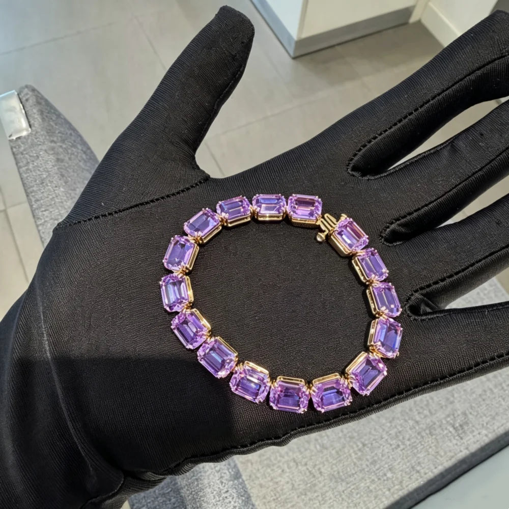 2026 New Product: Gold Collar, Austrian Purple Crystal Pendant, Luxurious Square Sugar, High Grade Bracelet