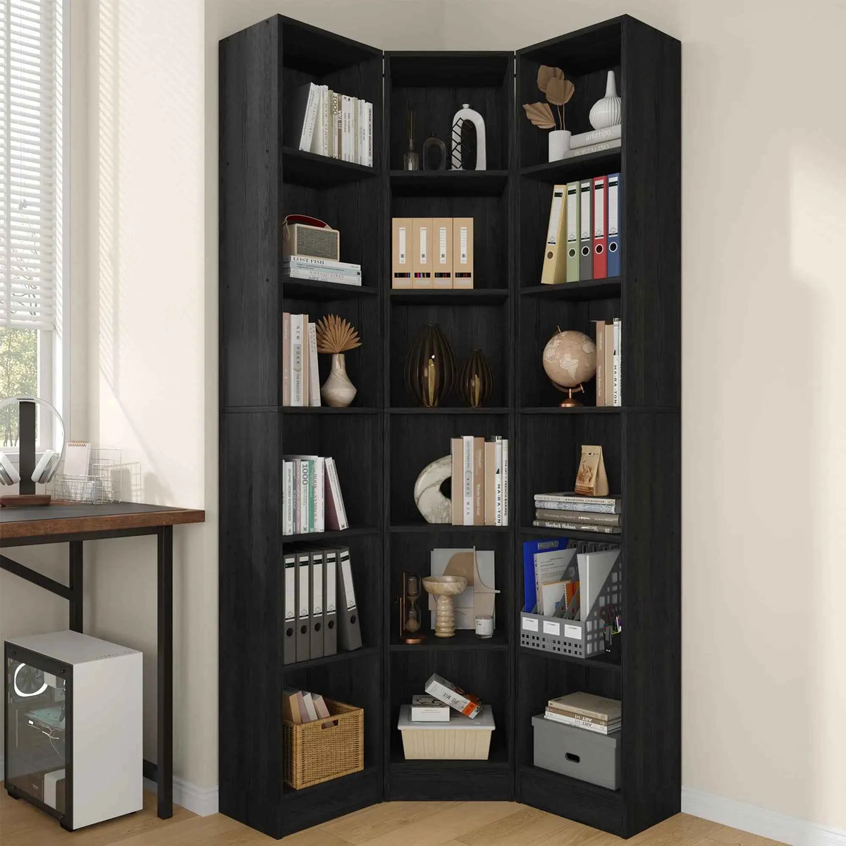 6-Tier Corner Bookshelf, 3-In-1 Tall Narrow Bookcase With 18 Open Cube Shelves.