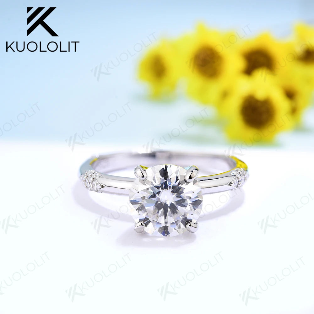 Kuololit US Stock Round Moissanite Rings for Women, 925 Sliver Sterling White Gold Diamond for Anniversary, Wedding, Engagement New