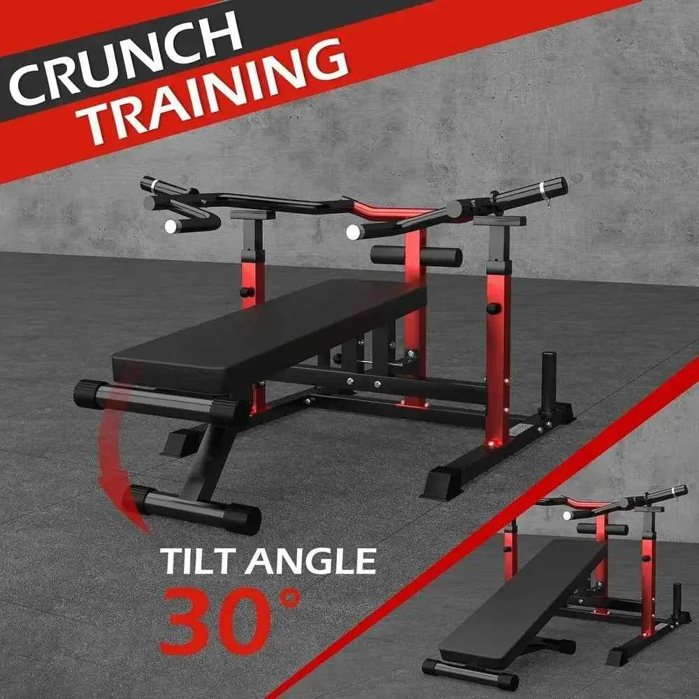 Space-Saving Adjustable Height 1250lbs Bench Press with Independent Converging Arms for Home Gym AB Exercises