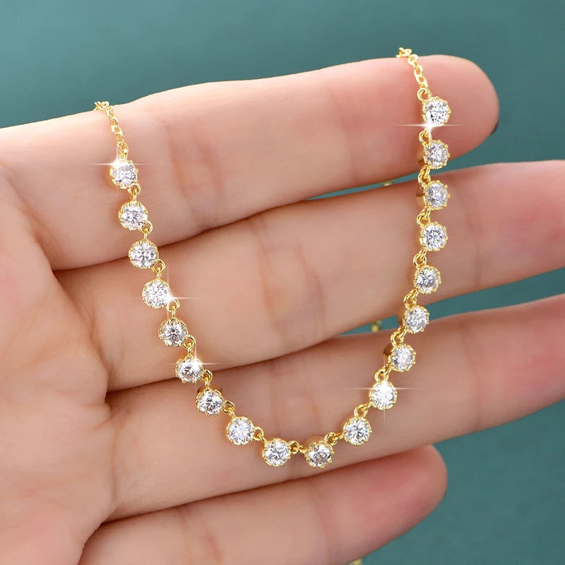 OXTAO 14K Gold Filled 3mm Moissanite Bubble-Style Necklace with Certified Smile Charm Necklace for Women