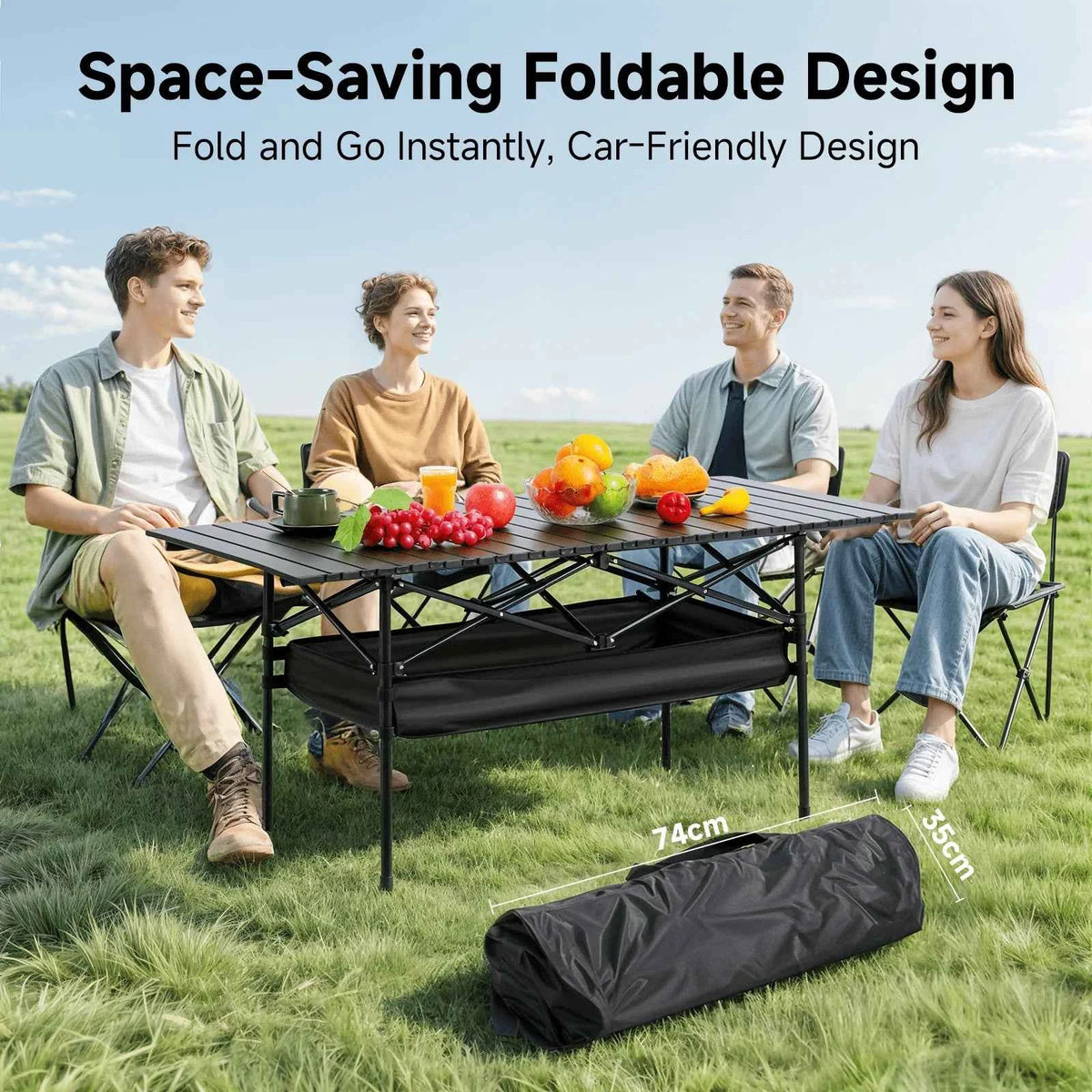 Senmeo Camping Table, Fold Up Lightweight, 4-6 Person Portable Roll Up Aluminum Table With Carry Bag For Outdoor,