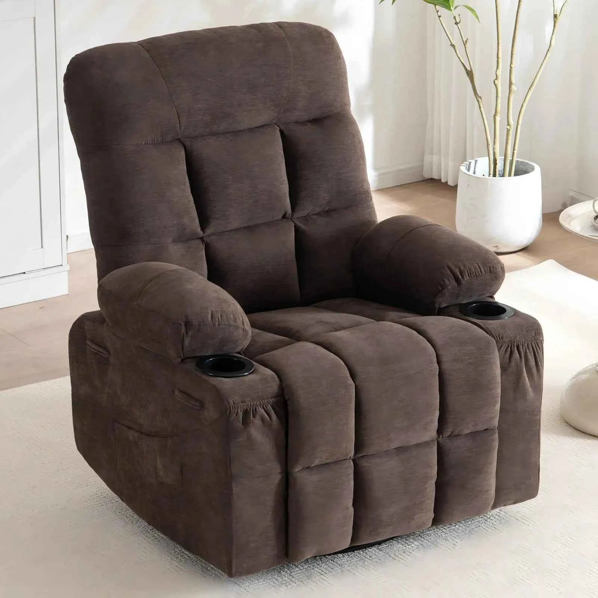 360° Swivel Rocker Recliner Chair with Cup Holders & Side Pockets,