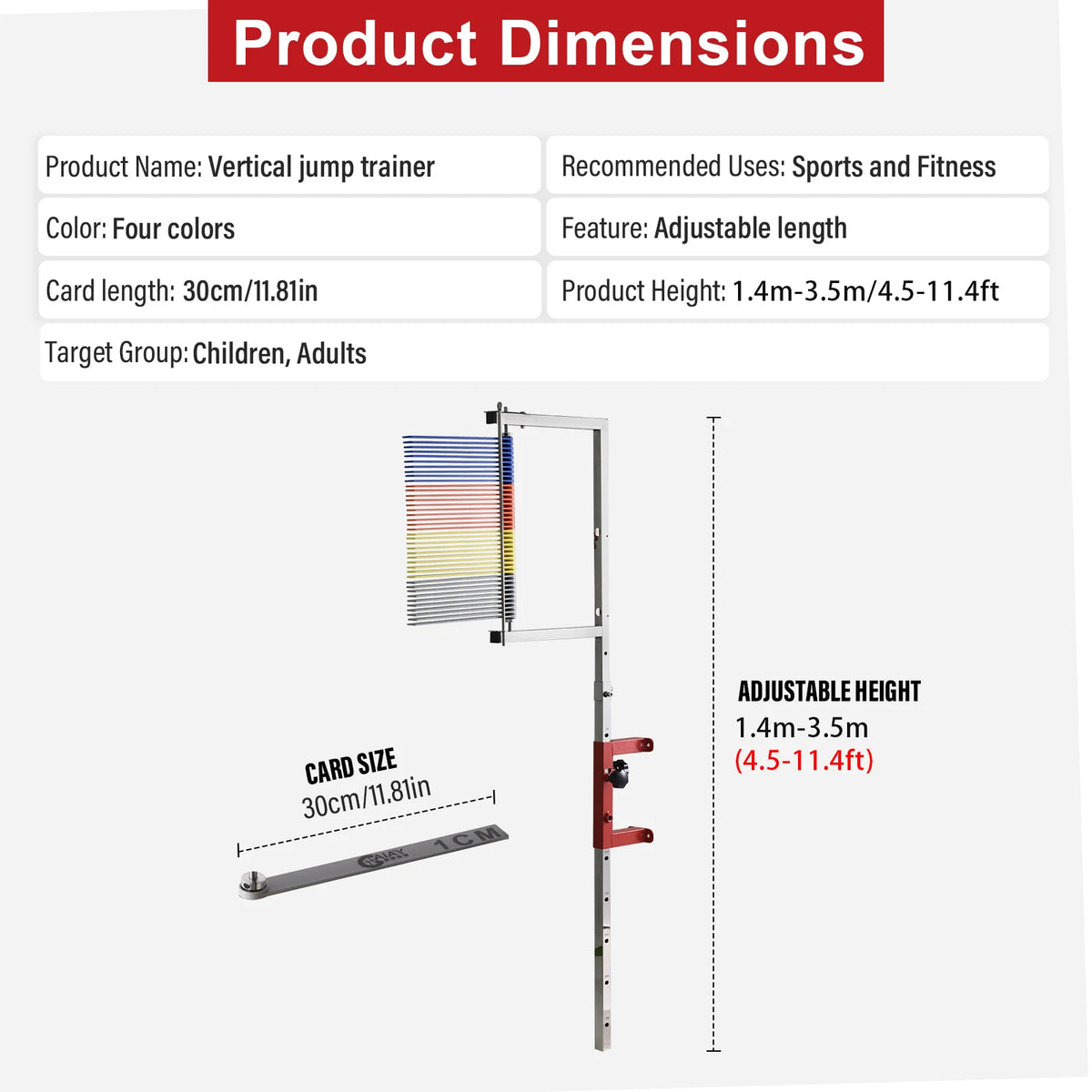 Vertical Jump Trainer Wall Mounted Vertical Challenger. Adjustable 4.5-5.2Ft for Basketball & Volleyball. Vertical Jump Tester for Kids, Adults. Can Be Reset with One Click