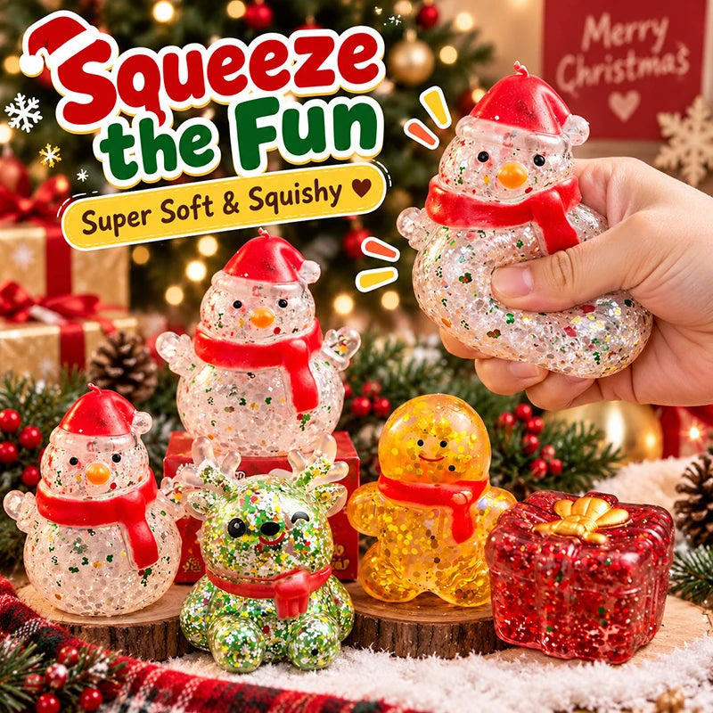 Limited Christmas Dumplings Squishy Glitter Maltose Snowman Set.  Squeeze and  Stress Relief Toys
