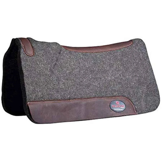 Western Wool Felt Horse Saddle Pad with Distressed Wear Leather for Horses. USA-made, Brown, Breathable, & Durable
