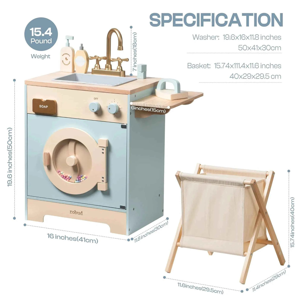 Robud Kids Wooden Play Kitchen. All in One Corner Set Includes Oven, Refrigerator, Washer. Perfect Gift for Little Chefs