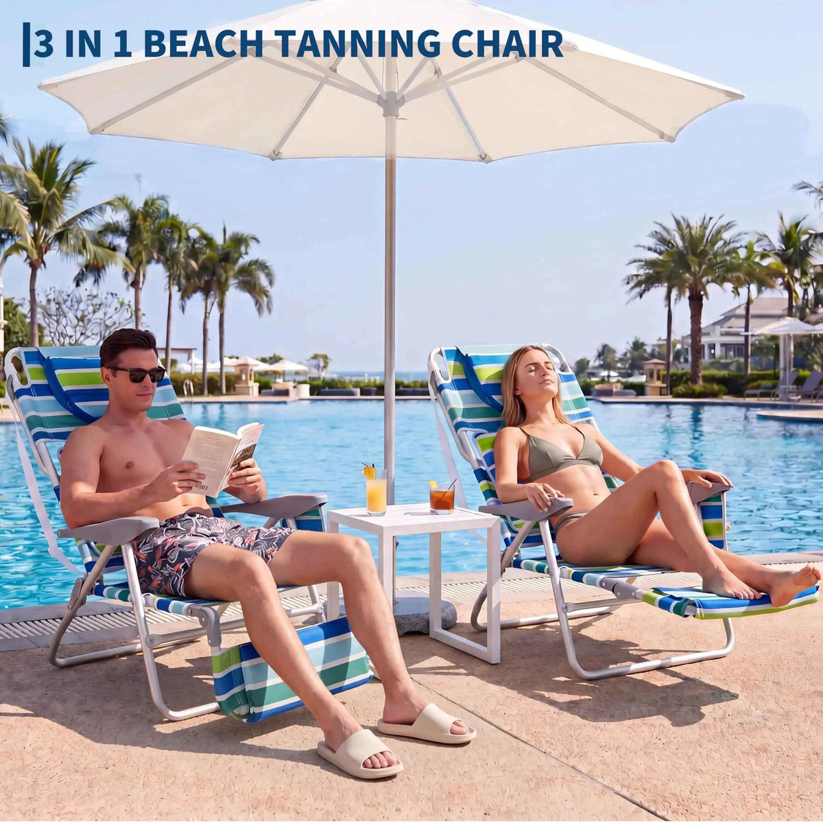 2Pcs Face Down Sunbathing Chair. Backpack Beach Recliner. Pool Lounger With Adjustable Footrest & Face Hole. Heavy Duty 330lbs