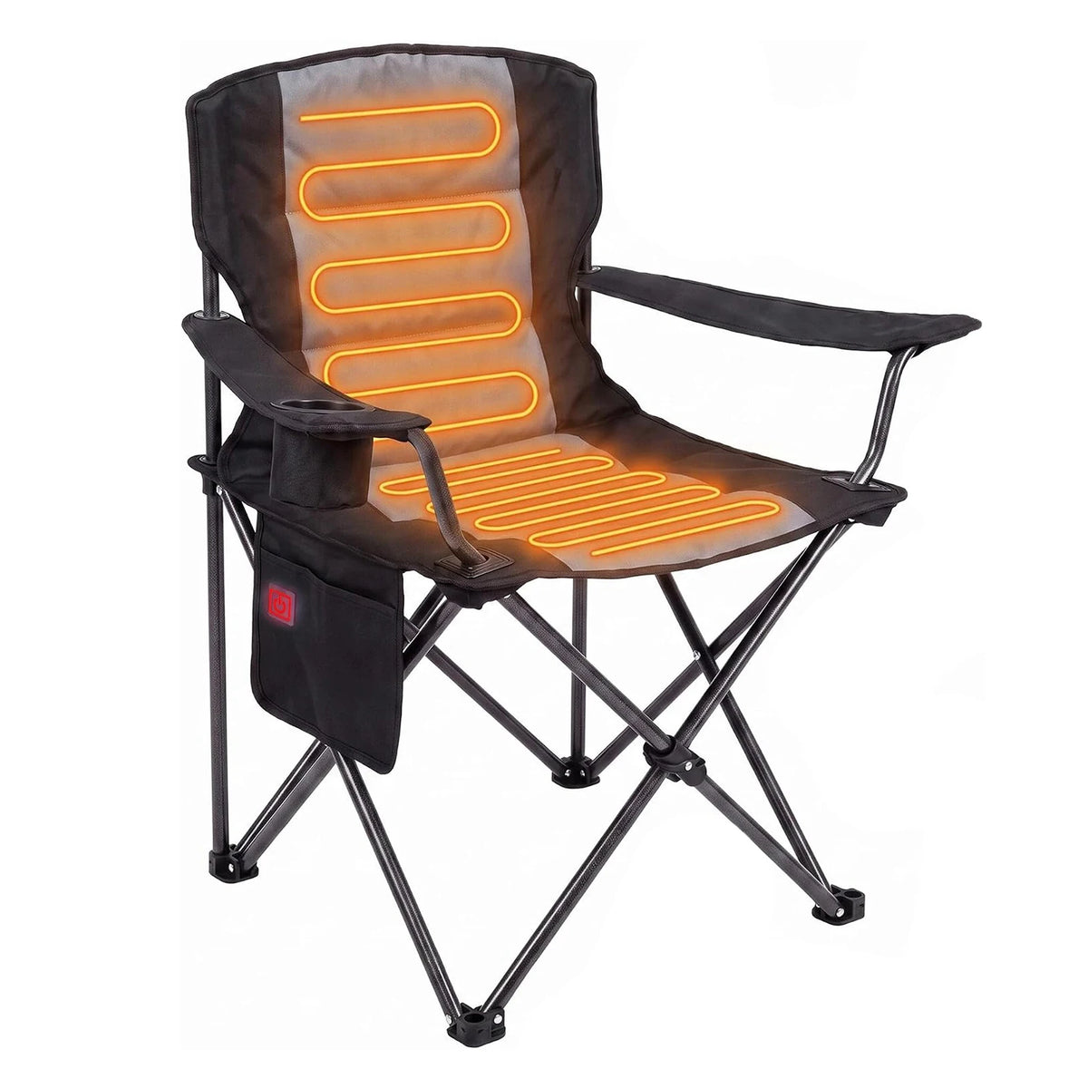 Heated Camping Chair For Adults, Dual-Zone Seat & Back, 3 Heat Levels, Folding Chair With Cup Holder & Storage Pockets, USB Powered