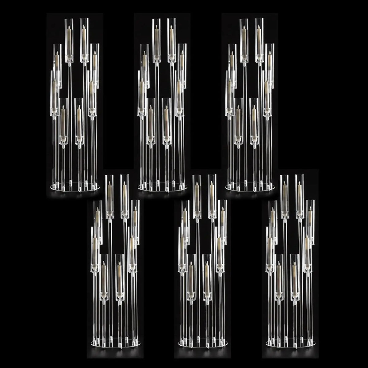6PCS Clear Candelabra Centerpiece for Weddings. 8 Arm Acrylic 38.5 Tall Floor Candle Holder
