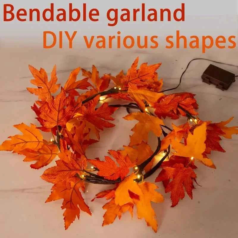 Thanksgiving Autumn Maple Leaf Vine Wall Light, Flexible Branch, LED Fairy String Light Fall Maple Garland Lamps.