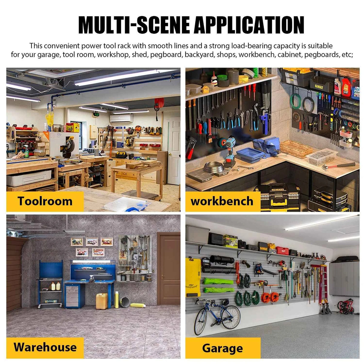 Power Tool Storage Rack 4 Layers Organizer-8 Tool Floating Shelf Wall Mount Heavy Duty Iron Drill Holder for Workbench