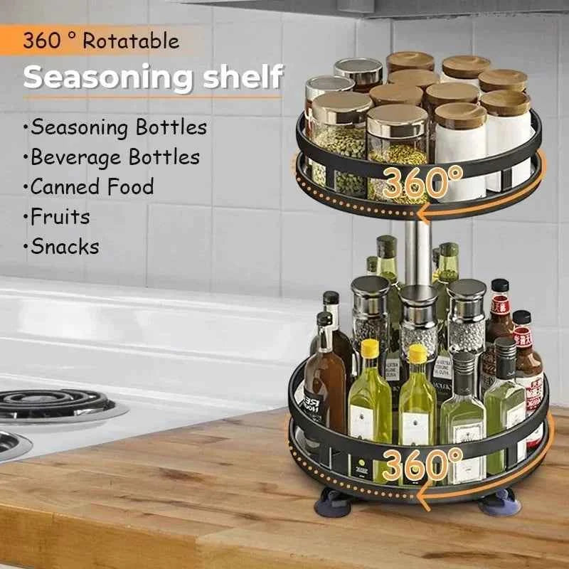 360°Rotatable Spice Storage Turntable Kitchen Organizer Rack Multifunctional Kitchen Accessories For Seasoning Countertop Storag